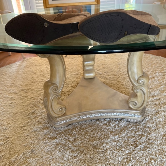 Jessica Simpson Wedge Heel Boots Tan Faux Suede Zipper and Strap Detail 8 M - Picture 6 of 8